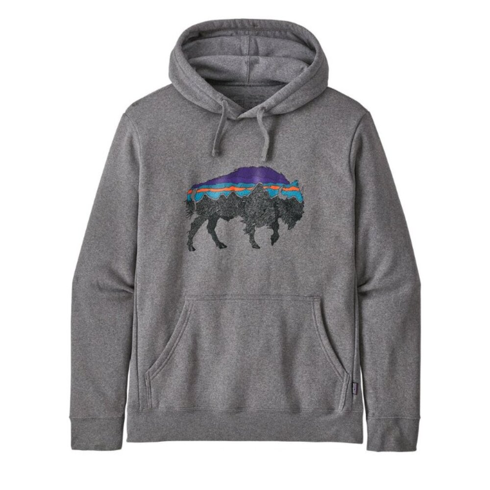 Patagonia Men's Medium Bison Graphic Hoodie Pullover Sweatshirt Outdoorsy Style‎